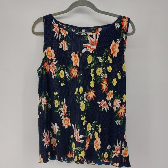 Ann Taylor Floral Pleated Sleeveless Blouse Size Medium - Picture 1 of 7